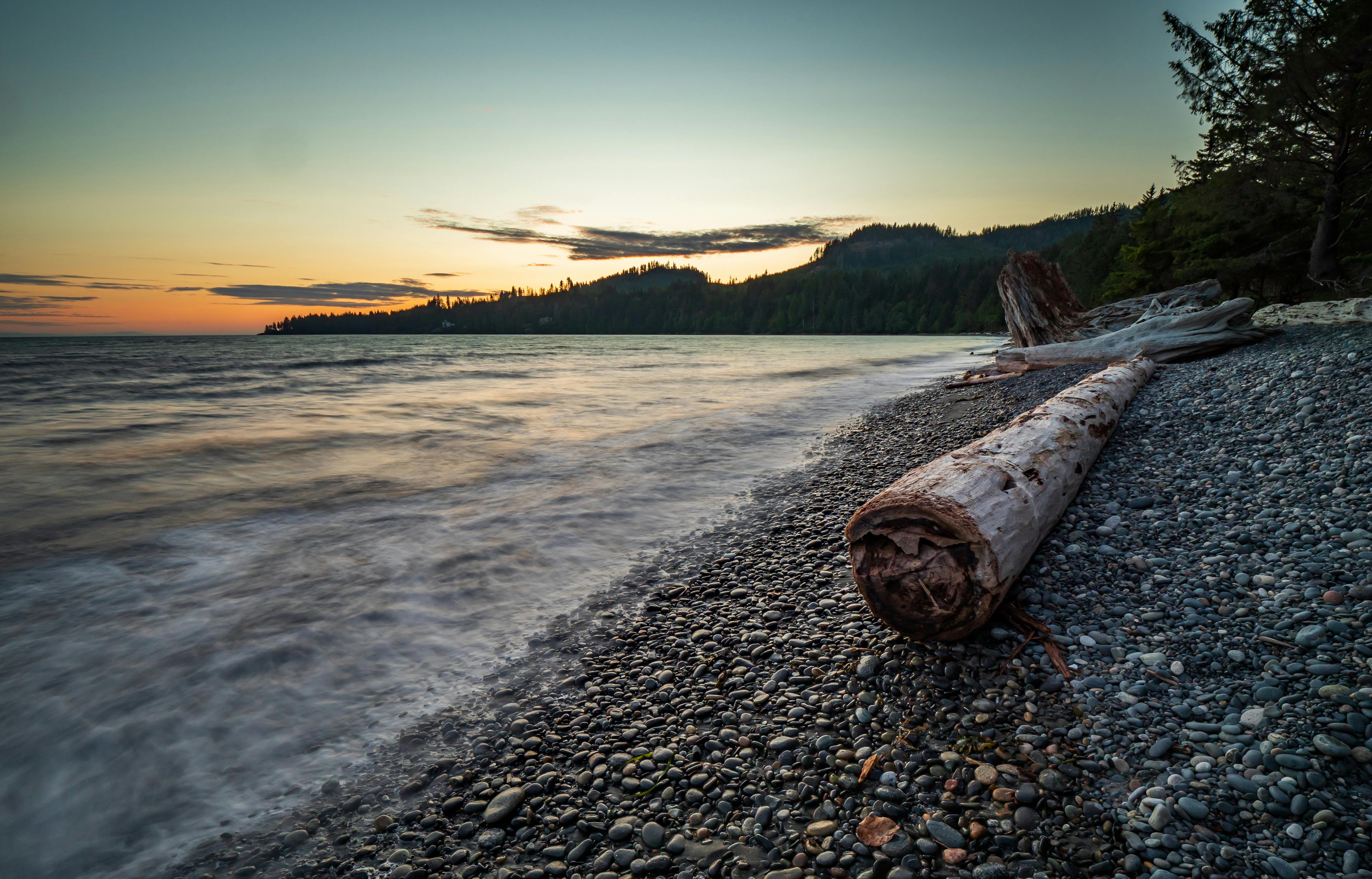 Rocky Vancouver Island beach at sunset near Victoria, BC