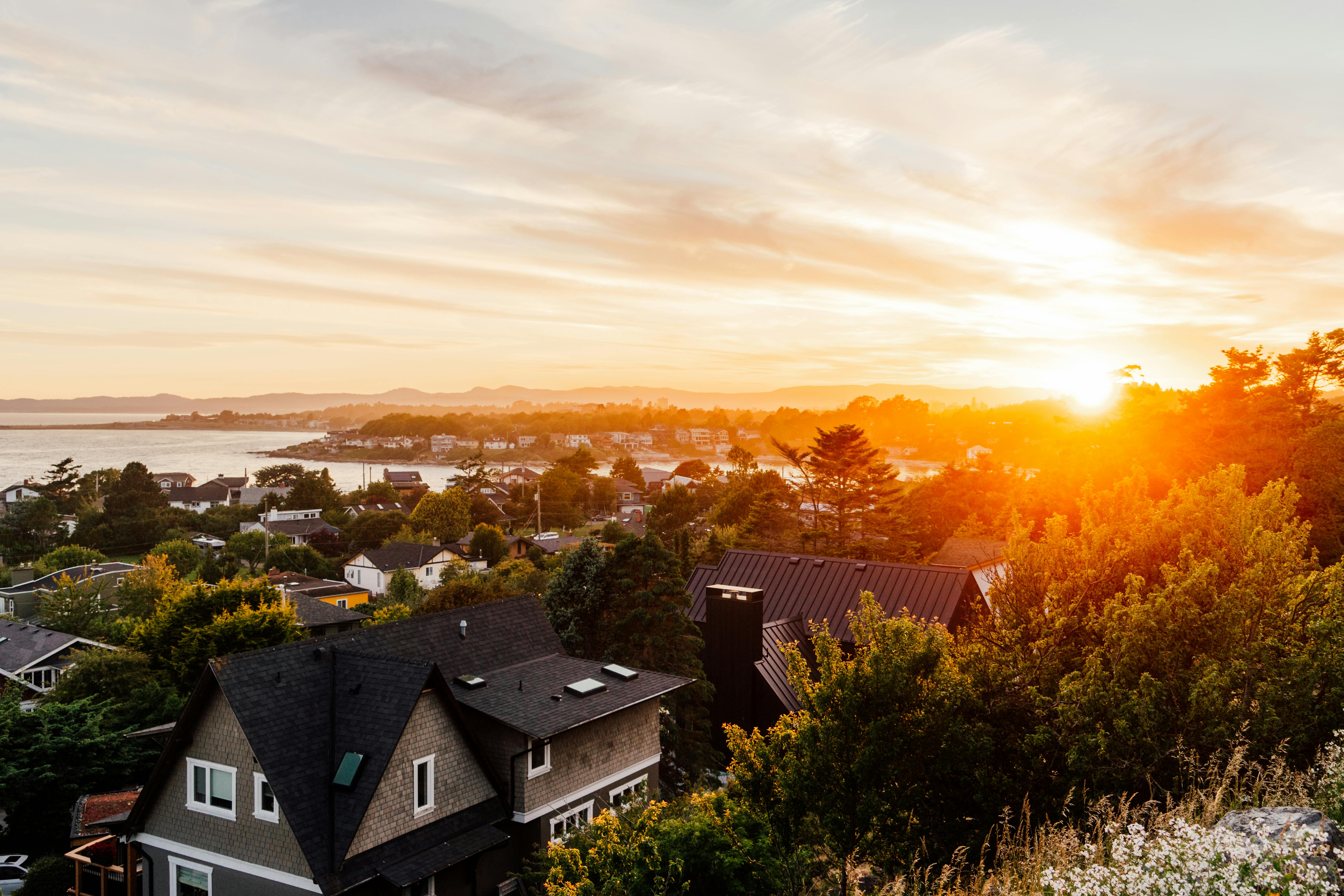 Sunset over a Victoria BC waterfront neighbourhood